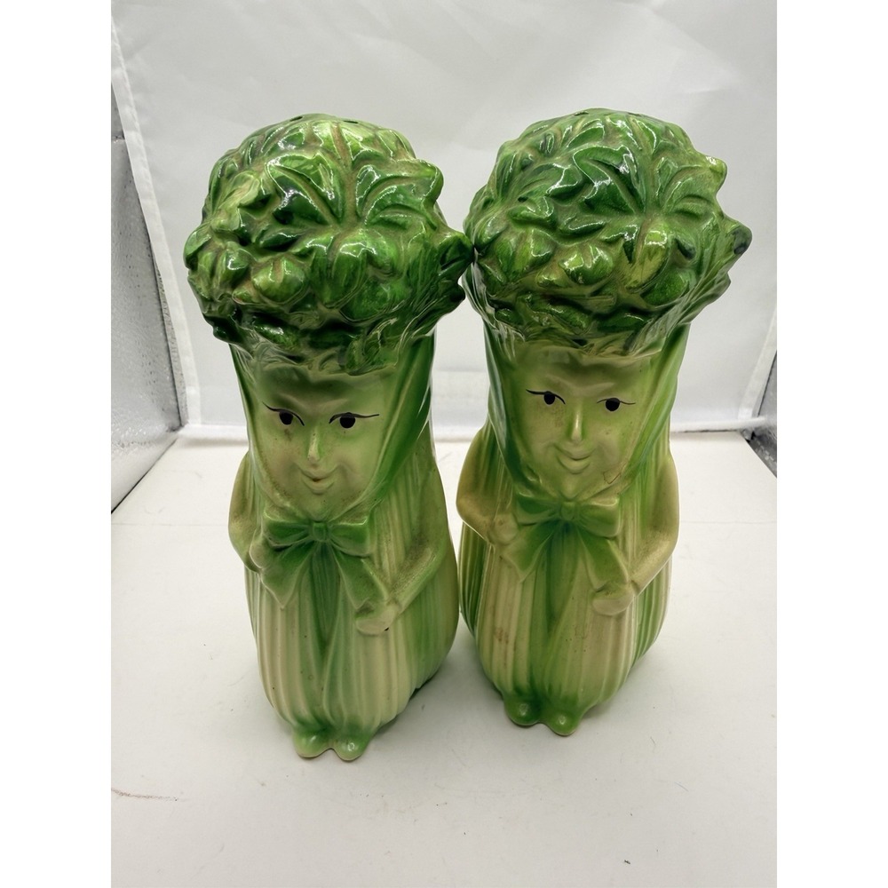 Vtg  Anthropomorphic Celery Salt Pepper Shakers Made In Japan Mid Century